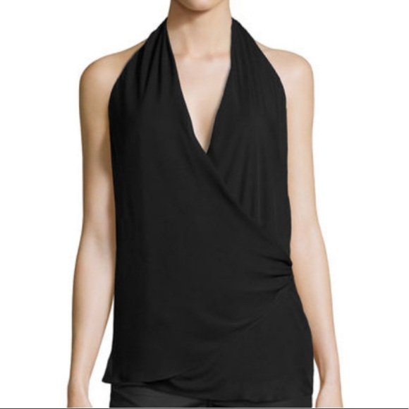 NWT Haute Hippie Black 100% Silk Surplice Halter Wrap Top | Size XS - Picture 2 of 8